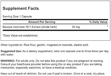 Swanson Bacopa Monniera 10:1 Extract 50 Milligrams 90 Capsules