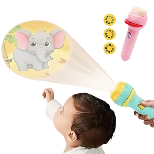 Slide Projector Flashlight for Kids - Interactive Zoomable Image Projection Toy with 7 Cards & 56 Projections, Educational Learning Toy for Babies