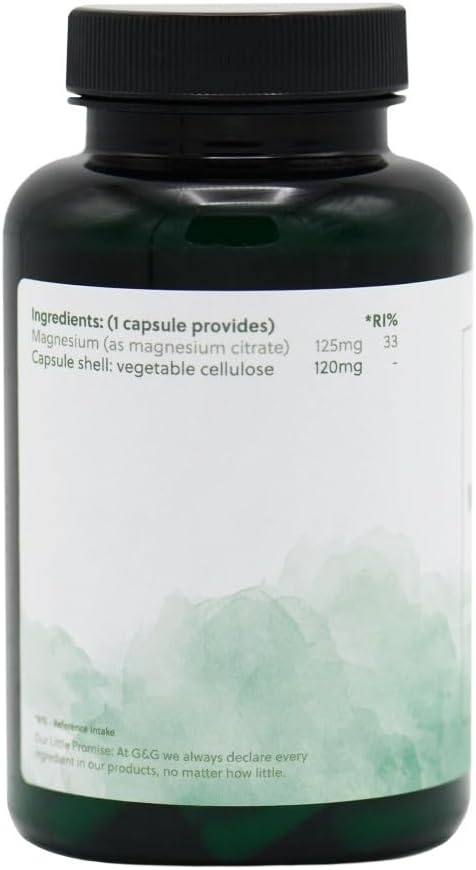 Magnesium Citrate | 125Mg Elemental Magnesium Per Capsule | 90 Vegan Capsules | G&G Vitamins
