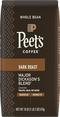 Peet's Coffee, Dark Roast Whole Bean Coffee - Major Dickason's Blend 18 Ounce Bag