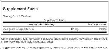 Swanson Zinc Picolinate - Mineral Supplement Promoting Prostate Health, Vision Health, & Immune Support - Body Preferred Form Of Chelated Zinc - (60 Capsules, 22Mg Each)