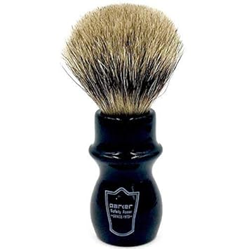 Parker Handmade Deluxe Mug Shaving Brush With Stand - 100% 3-Band Pure Badger Bristles -Extra Dense And Firm (Black)