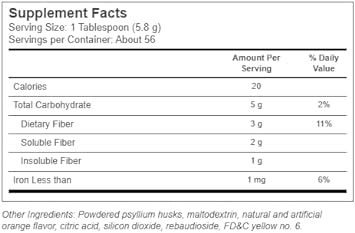 Konsyl Daily Psyllium Fiber -Orange Flavor- 100% Natural Psyllium Husk Powder - Sugar Free & Gluten Free - 11.4oz / 324g : Health & Household