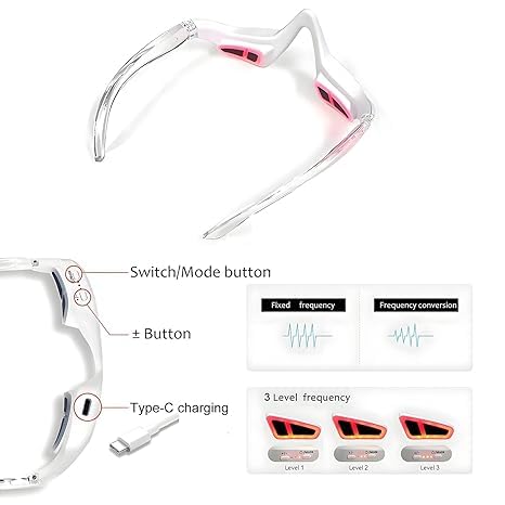 Eyes Light Therapy Glasses,Eye Beauty Device,Eye Device Revital Eyes Bag Remover,hot compress eye mask,home glasses folding storage(white)