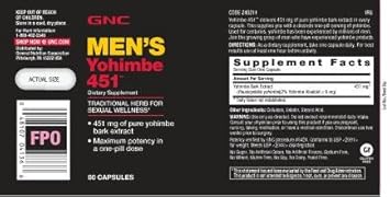 GNC Men's Yohimbe 451, 60 Capsules : Health & Household