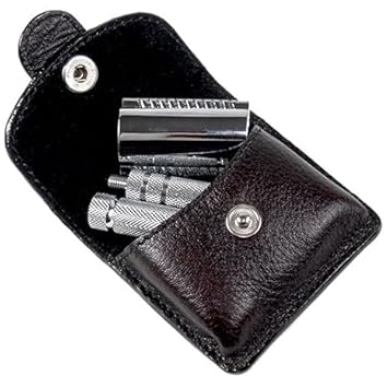 Parker A1R Travel Safety Razor - Compact 4-Piece Double Edge Safety Razor With Protective Leather Case - Ideal For Everyday Use - Iconic Brand
