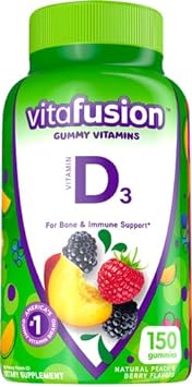 Vitafusion Vitamin D3 Gummy Vitamins for Bone and Immune System Support, Peach, Blackberry and Strawberry Flavored, 50 mcg Vitamin D, 75 Day Supply, 150 Count