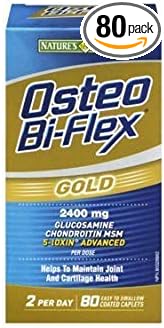 Nature's Bounty Osteo Bi-ex Gold 2400mg Glucosamine Chondroitin MSM 5-loxin Adavanced, 80 Coated caplets