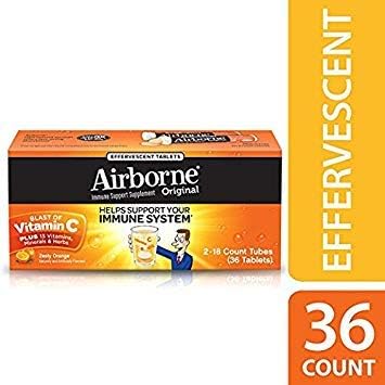 Airborne Zesty Orange Effervescent Tablets Vitamin C 1000mg x 36 Counts (2 Pack) : Health & Household