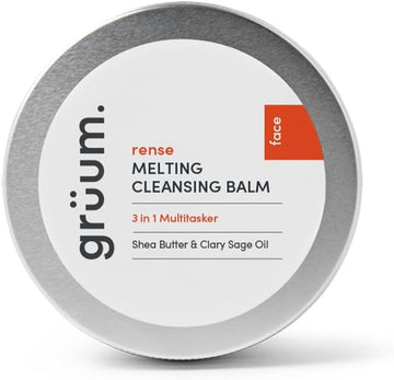 Grüum 3-In-1 Melting Cleansing Balm 100Ml – Makeup Remover Balm & Face Cleanser For Women – Cleansing Butter With Skin-Loving Shea Butter, Coconut Oil, Clary Sage & Eucalyptus – Vegan & Plastic-Free