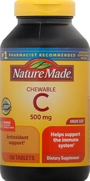 Nature Made Chewable Vitamin C 500 Mg, Dietary Supplement For Immune Support, 150 Tablets, 150 Day Supply (Pack Of 2)