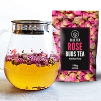 BLUE TEA - Rose Buds Herbal Tea Loose Leaf - 3.52 Oz | RICH VITAMIN-C | Beautiful Hair & Skin-Caffeine Free- Natural Ingredients - Flower Based -Herbal Tea- Vegan -Non-GMO | Premium Zipper Pack : Grocery & Gourmet Food