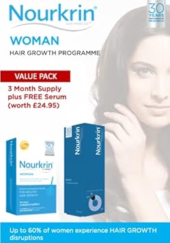 Nourkrin Woman For Healthy Hair Growth Food Supplement With Marilex, Biotin And Silica 180 Tablet Pack (3 Month Supply) With Free Serum