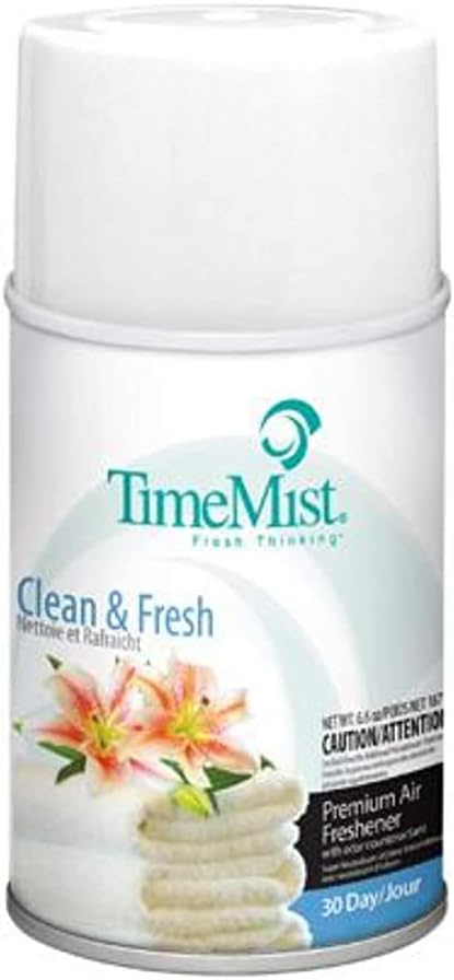 TimeMist Premium Metered Air Freshener Refills - Clean & Fresh - 7.1 oz (Case of 12) - 1042771 - Lasts Up To 30 Days and Neutralizes Tough Odors