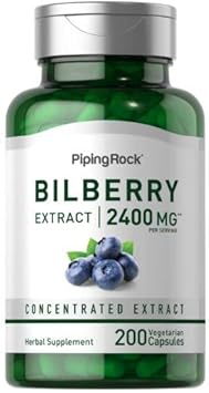 Piping Rock Bilberry Extract Capsules 2400mg | 200 Count | Concentrated Herbal Extract | Vegetarian, Non-GMO, Gluten Free Supplement