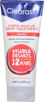 Clearasil Rapid Rescue Deep Treatment Acne Face Wash, Maximum Strenght With 2% Salicylic Acid Acne Medication, Acne Facial Cleanser, 6.78 Fl Oz