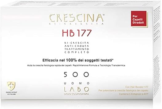 Crescina Transdermic Re-Growth And Anti-Fall Hb 177 Hair Booster Treatment For Hair Regrowth 500 Men 10+10 Vials