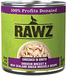 Rawz - In Broth Canned Adult Dog Food (Hunks Of Chicken In Broth) With New Zealand Green Mussels - 12 Cans -10 Oz Cans (Chicken Breast&Mussels-Hunks)