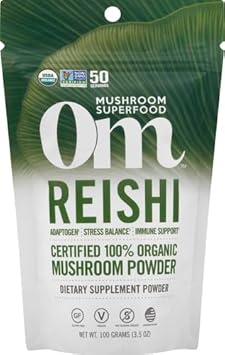 Om Mushroom Superfood Reishi Organic Mushroom Powder, 3.5 Ounce, 50 Servings, Adaptogen, Stress & Immune Support, Superfood Mushroom Supplement