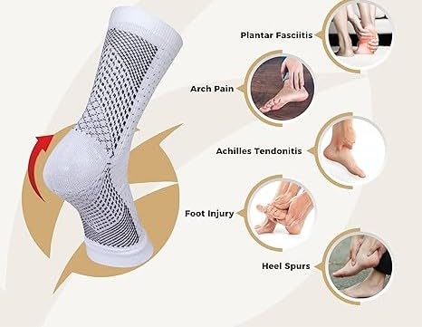 Ankle Compression Socks, Pain relief socks for men and women, Outdoor Sport Ankle Compression Socks for Plantar Arch Support, Foot & Ankle Swelling, Achilles Tendon, Heel Pain (White)