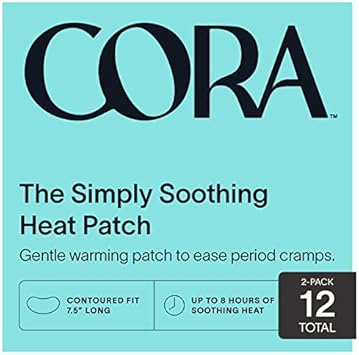 Cora Heat Relief Patch 2 Pack - Soothe Cramps For Up To 8 Hours With Heat From Activated Carbon - Adheres To Your Clothes To Ease Cramps Exactly Where You Need It