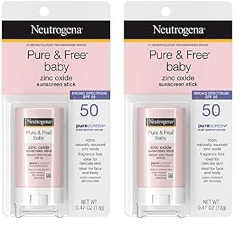Neutrogena Pure & Free Baby Mineral Sunscreen Stick With Broad Spectrum Spf 50 & Zinc Oxide, Water-Resistant, Hypoallergenic, Paraben-, Dye- & Paba-Free Baby Face & Body Sunscreen, 0.47 Oz (Pack Of 2)