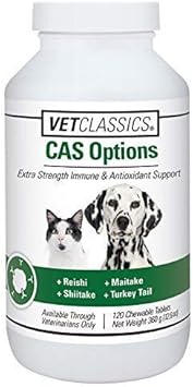 Vet Classics Cas Options Extra Strength Immune Support For Dogs, Cats – Pet Health Supplement, Dog Antioxidant Care – Extra-Strength Dog Supplement Formula – 120 Chewable Tablets