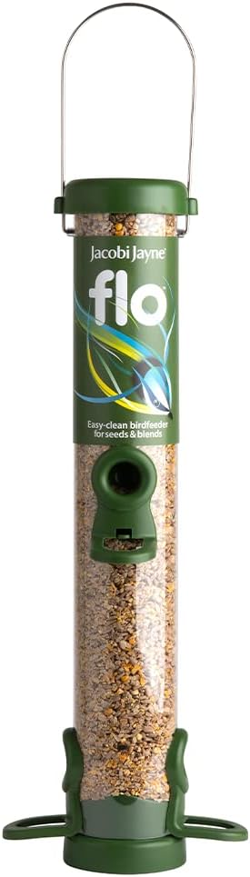 Bird Feeders For Small Birds - Jacobi Jayne® flo™ Classic Green Medium Easy-clean Bird Feeder For Seeds - Bird Seed Feeders Hanging Wire Included - Bird Seed Feeder For Garden Birds?FLO-S2C