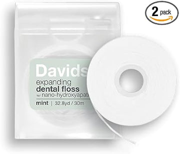 Davids Expanding Dental Floss + Refill w/Hydroxyapatite, No Break Woven Strands, Waxed, Vegan, Cocoa Butter & Mint, Kid Friendly, Refillable Dispenser, 66 yd