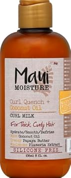 Maui Moisture Curl Quench + Coconut Oil Anti-Frizz Curl-Defining Hair Milk To Hydrate And Detangle Tight Curly Hair, Softening Leave-In Treatment, Vegan, Silicone & Paraben-Free, 8 Fl Oz