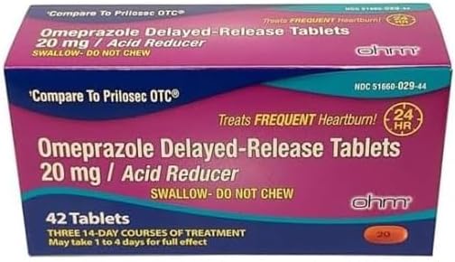 Ohm Omeprazole Delayed-Release Tablets, 20Mg Acid Reducer, Treats Frequent Heartburn (4 Weeks Of Supply, 28, Count)