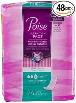 Poise Ultra Thin Pads Long Length Light Absorbency 24 Count (2 Pack)