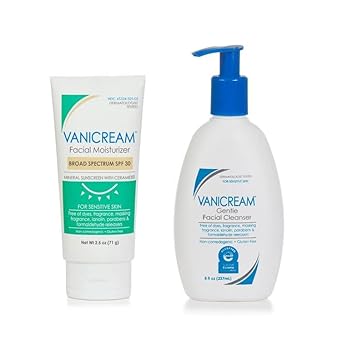 Vanicream Gentle Facial Cleanser With Pump, 8 Ounce & Facial Moisturizer With Spf, 2.5 Ounce