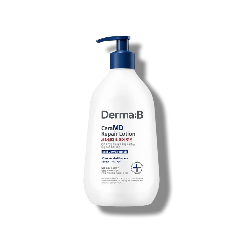 Derma B Ceramd Repair Lotion, Unscented Ceramide Panthenol Body Moisturizer, Fragrance Free, 13.52 Fl. Oz., 400Ml