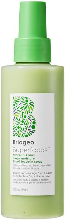 Briogeo Superfoods Avocado And Kiwi Mega Moisture 3-In-1 Leave In Conditioner | Hydrate, Detangle, And Uv Protection | Vegan, Phalate & Paraben-Free | 170Ml