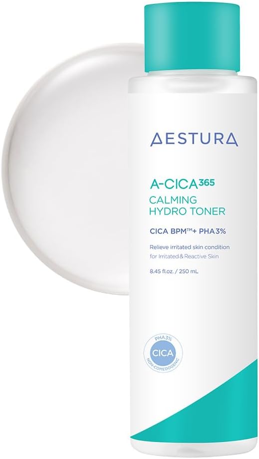 Aestura A-Cica365 Calming Hydro Toner, Daily Soothing Toner For Sensitive Skin, Cica Bpm Complex, Pha 3%, Dead Skin Cell Care, Dermatologist Tested, Korean Skin Care, 8.56 Fl Oz