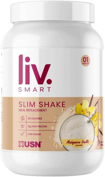 Usn Liv.Smart Slim Shake Madagascan Vanilla 550G - High Protein (21G) Meal Replacement Shake & Weight Loss Support - Low In Sugar & Suitable For Vegetarians, 10 Servings