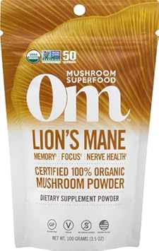 Om Mushroom Superfood | Lion'S Mane | Usa Grown Organic Mushrooms |Memory, Focus, Clarity, Nerve Health, & Mood Support | 3.5 Oz, 50 Servings Powder Supplement Pouch