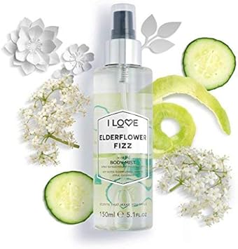 I Love Elderflower Fizz Scented Body Mist, Formulated With Natural Fruit Extracts Which Offer a Burst of Fragrance, FastDrying Refreshment Throughout the Day, VeganFriendly 150ml : Amazon.co.uk: Beauty