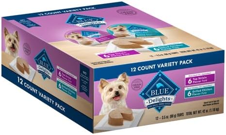 Blue Buffalo Delights Small Breed Natural Wet Dog Food Variety Pack, Top Sirloin Paté And Grilled Chicken Paté, 3.5-Oz. Cups, 12 Count