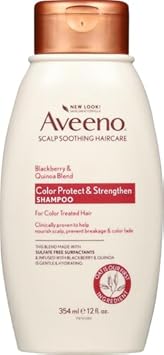 Aveeno Blackberry Quinoa Protein Blend Sulfate-Free Shampoo For Color-Treated Hair Protection, Daily Strengthening & Moisturizing Shampoo, Paraben & Dye-Free, 12 Fl Oz (Packaging May Vary)