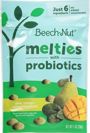 Beech-Nut Probiotic Melties Pear Mango Spinach Yogurt Melts Baby & Toddler Snack, 1Oz Bag