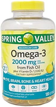 Spring Valley Omega 3 Fish Oil Maximum Care 2000mg Lemon 120 Softgels