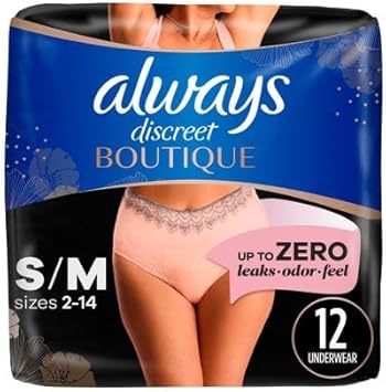 Always Discreet Boutique Adult Incontinence & Postpartum Underwear For Women, High-Rise, Size Small/Medium, Rosy, Maximum Absorbency, Disposable, 12 Count (Packaging May Vary) : Everything Else