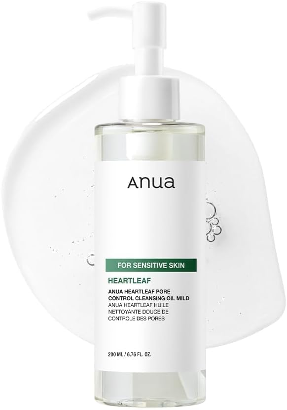 Anua Heartleaf Pore Cleansing Oil Mild Sensitive Skin Face Wash, Oil Cleanser For Face, Makeup Blackhead Remover, Korean Skin Care, Non-Comedogenic, Fragrance Free, 200Ml/6.76Fl Oz