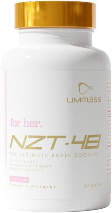 Nzt-48 Premium Brain Booster For Her - Female Brain Booster - Brain Supplement For Memory + Focus + Natural Energy - Caffeinated, Acetvi-L-Carnitine, Vitamins B6 B12, 30 Servings