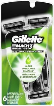 Gillette Mach3 Disposable Razors For Men, 6 Count, Designed For Sensitive Skin