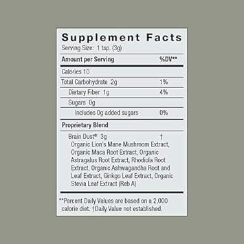 Moon Juice Brain Dust Brain Supplement for Memory & Focus | Lion's Mane, Ashwagandha, Rhodiola, Maca Mushroom Supplement | Add to Coffee | Vegan, Sugar Free, Caffeine Free