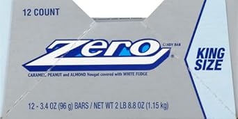 Zero White Fudge, Caramel, Peanut And Almond Nougat King Size Candy, Bulk Individually Wrapped, 3.4 Oz Bars (12 Count)