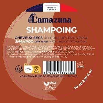 Lamazuna Solid Shampoo For Dry Hair - Natural, Organic & Vegan - Virgin Coconut Oil